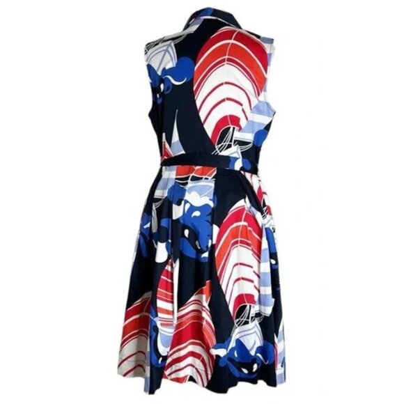 TALBOTS Nautical Print Belted Button Down Dress 2 Petite - Picture 2 of 5